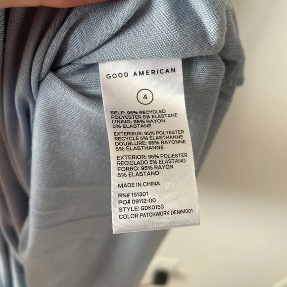 Good American Ruched Mesh Midi Dress Blue Denim Print Size 4 - Picture 8 of 9